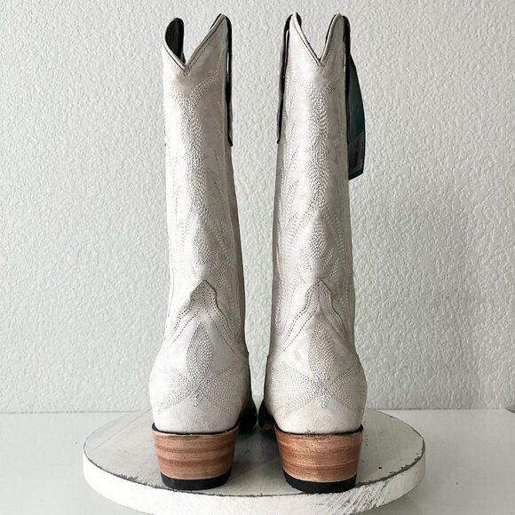 Lane LEXINGTON Women Cowboy Boots Sz 8.5 White Leather Western Cowgirl Mid Calf - Picture 3 of 11